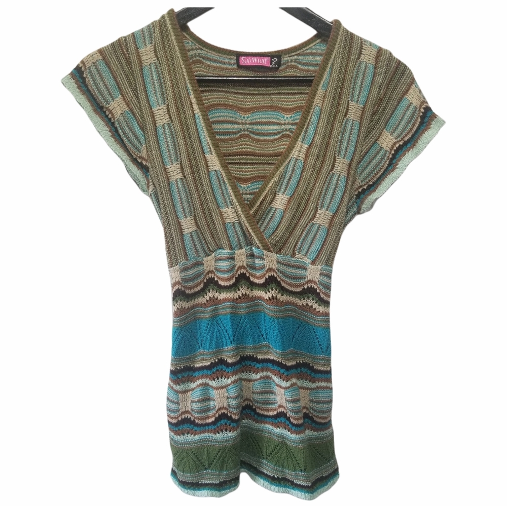 Vintage striped knit v-neck blouse